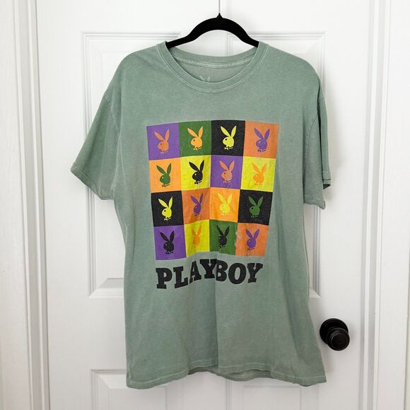 Unisex Playboy Bunny Andy Warhol Style Rabbit Head Logo T Shirt in Sage Green - Picture 1 of 7